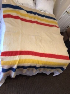 Vintage 60s JC PENNEY Golden Dawn Pure Wool Striped Blanket 64”x76” - Picture 1 of 4