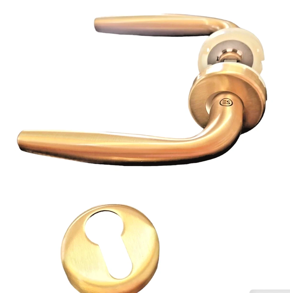 Maniglia per Porte Interne Coppia Rosetta Yale Ottone Oro Satinato ECOSTILE - Immagine 1 di 1