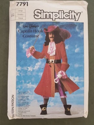 7791 Simplicity Costume Pattern, Disney Captain Hook, Adult Size (Large) - UNCUT - Image 1 of 4