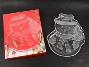 Mikasa Crystal Glass Christmas Snowman Serving Platter 11.5" WY167/312 Japan New - Picture 1 of 10