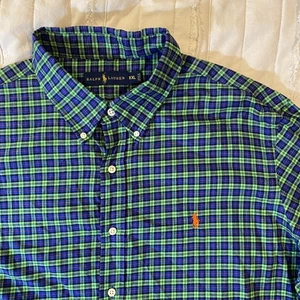 Ralph Lauren Shirt Mens 2XL Green Blue Plaid Button Down Lightweight Flannel - Picture 1 of 11