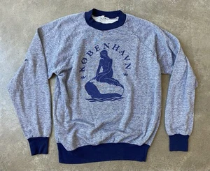 Vintage 1980’s Copenhagen København Sportswear Blue Sweatshirt Mermaid Denmark M - Picture 1 of 13