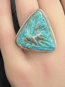 Sterling Silver Carved Turquoise Butterfly Ring Size 6.75 - Picture 1 of 9