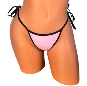 Micro Side tie thong bottom Pink black trim sexy swimwear exotic dance wear - Picture 1 of 2