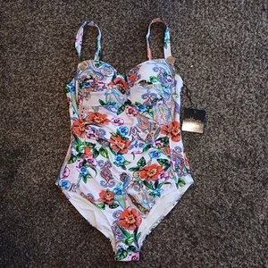 Nip Biesen schlankmachender Badeanzug Größe 10 Einteiler Multifit Cup hell Hawaii Blumen - Bild 1 von 7