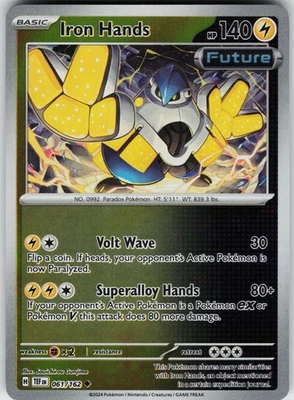 Pokemon Iron Hands 061/162 SV05: Temporal Forces NM Reverse Holo card - Image 1 of 2