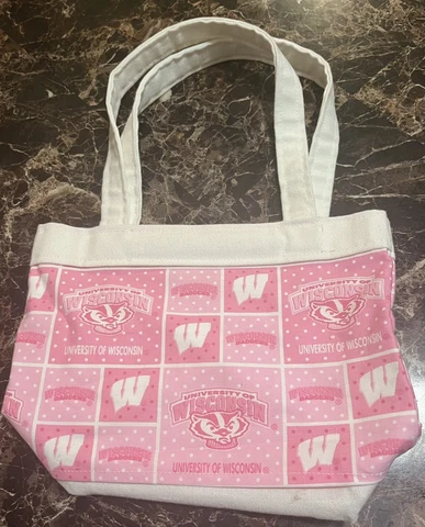 Wisconsin Badgers NCAA Small Hand Bag Handmade Purse Women Pink & White NEW Cover