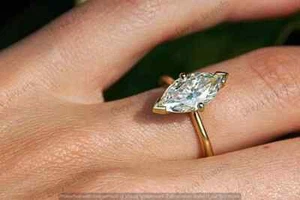 1.00 Ct Marquise Cut Moissanite Solitaire Engagement Ring 14K Yellow Gold Plated - Picture 1 of 3