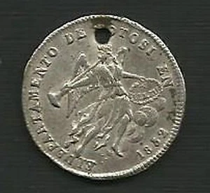 MEDAGLIA PROCLAMAZIONE BOLIVIA 1852 ANGELO ARGENTO CON CORNO - Foto 1 di 2