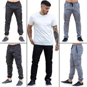 Enzo Mens Cargo Combat Pants Elasticated Waist Casual Work Trousers with Pockets - Picture 1 of 21
