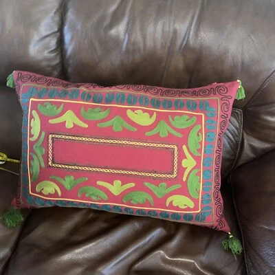 Crate And Barrel Jubilee Rectangular Decorative Pillow  16X24 Traditional Indian - Image 1 of 4