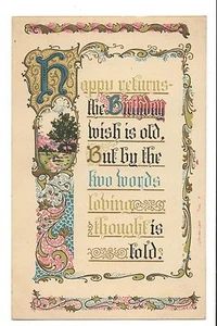 Vintage Postcard Old Arts & Crafts Birthday Poem Gold Art Embossed - Picture 1 of 4