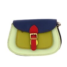 Soruka Recycled Leather Mini Saddle Satchel Handbag Green/Blue