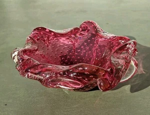 Vintage Cranberry Red Glass Ashtray: Seguso Bullicante Sommerso Murano Italy 6" - Picture 1 of 24