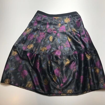 Falda The Limited Mujer Talla 4 Negra Púrpura Marrón Floral Tafetán Plisada Paneles Foto 1 de 4