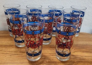 Juego de 9 vasos de copa estilo Tiffany manchados de Pepsi-Cola años 70 - Imagen 1 de 5