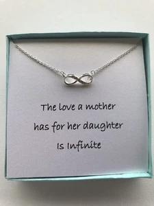 Small infinity Zircon Pendant Mother Daughter Silver Necklace w/ love poem/Gift - Picture 1 of 2