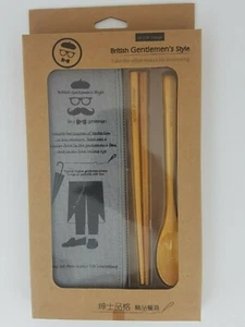 SET REGALO BACCHETTE CUCCHIAIO IN LEGNO BASTONCINI CON TAGLIO SACCHETTO ANGOLO CINESE DESIGN UOMO REGALO - Foto 1 di 5
