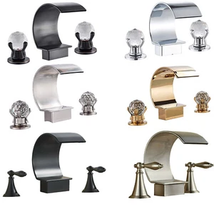 Widespread 8" Waterfall Bathroom Sink Faucet 2 Handle 3-Hole Vanity Basin Faucet - Picture 1 of 47