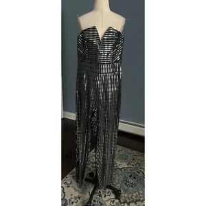 NWT Charlotte Russe sweetheart neckline strapless black sequin jumpsuit Medium - Picture 1 of 6