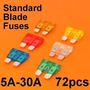 Quality 72pc Standard Blade Fuses For Car Van Bike Fuse 5A 10A 15A 20A 25A 30A - Picture 1 of 3