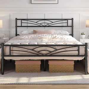 Queen Size Bed Frame Modern Metal Platform Marco De Cama Queen Cabecera Black - Picture 1 of 8