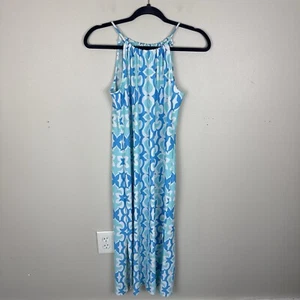 Jude Connally Kleid Blau Paisley Midi Gr. S Etuikleid Neckholder Ärmellos Stretch - Bild 1 von 8