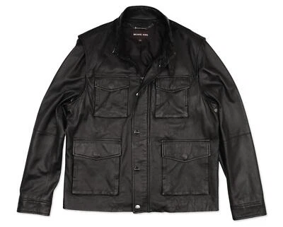 Michael Kors MEN Black Leather Removable Sleeves Vest Jacket Coat sz XL 141847 - Image 1 of 3