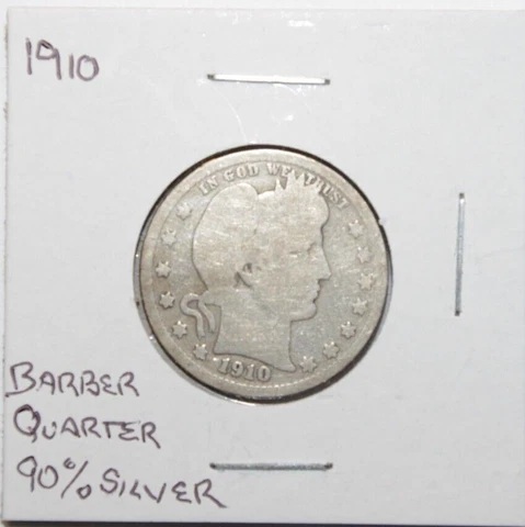 1910, Barber Quarter Dollar USA Silver Very Low Mint 2.2MM Minted Value Coin Cover