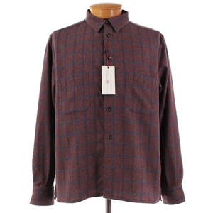 Luciano Barbera NWT Wool Cashmere Overshirt Size XL In Burgundy w/ Blue Plaid - Picture 1 of 11