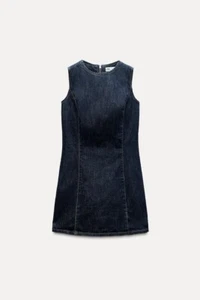 Zara TRF Womens Mini Jean Dress Size L Blue Denim Sleeveless 3643/181 NWT - Picture 1 of 19