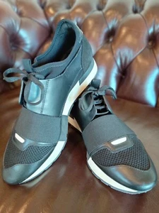 New Balenciaga Black Leather and Cloth Race Trainers - Women's Size 39 EU - Picture 1 of 12