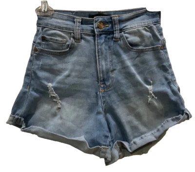 Pantalones Cortos de Jean Kendal Kylie Distressed Talla 0 Azul Claro 5 Bolsillos The Icon Cortos Y2 Foto 1 de 4