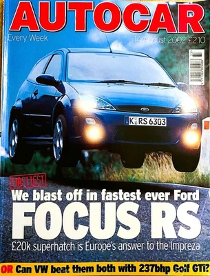 AUTOCAR MAGAZINE 14-AUG-02 - Ford Focus RS, VW Golf R32, Mercedes E270 CDi W211 - Image 1 of 4