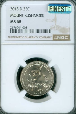 2013 D MOUNT RUSHMORE QUARTER NGC MS68 PQ MAC FINEST GRADE & SPOTLESS . - Image 1 of 2