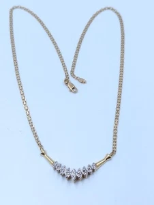 Vintage 14K Yellow Gold Designer Signed "V" SHAPED DIAMOND Necklace 16"L  6.15Gr - Picture 1 of 17