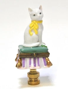 CERAMIC CAT ON PILLOW LIMOGE BOX DECORATIVE LAMP FINIAL 1/4 THREAD - Picture 1 of 4
