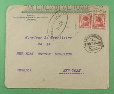 DR WHO 1917 EGIPTO PRIMERA GUERRA MUNDIAL CENSURADO ALEJANDRÍA A ESTADOS UNIDOS PAR R16039 Foto 1 de 2