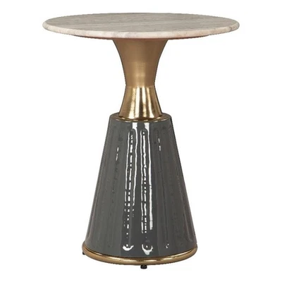 Mesa auxiliar redonda con tapa de madera/mármol de ingeniería ZUO Glasa en multicolor Foto 1 de 4