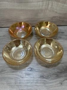 Vintage Set Of Four Indiana Tiara Amber Fruit Bowls Opalescent EUC free Shipping - Picture 1 of 5