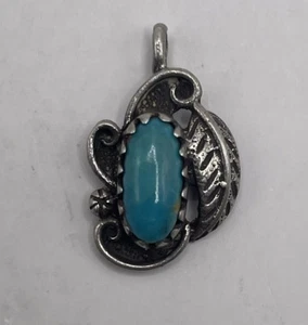 Vintage Sterling Silber 925 Türkis Stein Blatt Motiv kleiner Anhänger (1,85g) - Bild 1 von 8