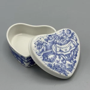 Spode Congratulations Heart Shaped Trinket Dish w/Lid Weddings Gifts 3" Cherubs - Picture 1 of 10