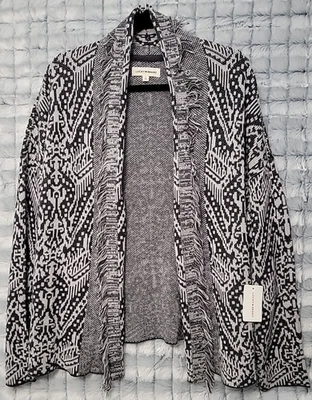 Suéter cárdigan gris y negro Lucky Brand para mujer grande plumero delantero abierto Foto 1 de 3
