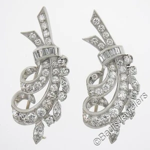 Vintage Platinum 2.32ctw Diamond Pair of 2 Floral Bouquet Clip Pins Brooches - Picture 1 of 6