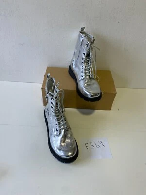 LASCANA Lucido Argento Metallizzato Stivali Alla Caviglia UK 4 (f569) - Immagine 1 di 4