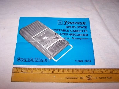 Vintage EMERSON Model CR 45 Portable Cassette Player Recorder OWNER'S MANUAL Foto 1 de 4