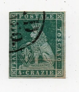 4 CRAZIE - TOSCANA - Verde su Azzurro - Francobollo Postale Toscano - Anno 1852 - Picture 1 of 2