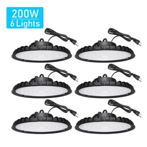 6 Pack 200W UFO Led High Bay Light Industrial Warehouse Commercial Light Fixture - Picture 1 of 15