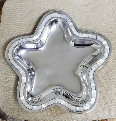 Estrella de aluminio de peltre de metal plateado náutico con bandeja de plato de madreperla 11" X10" Foto 1 de 2