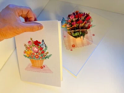 ORIGAMI POP CARDS Australian Native Flower Blue Butterfly Happy Anniversary 3D — 第 1/4 张图片